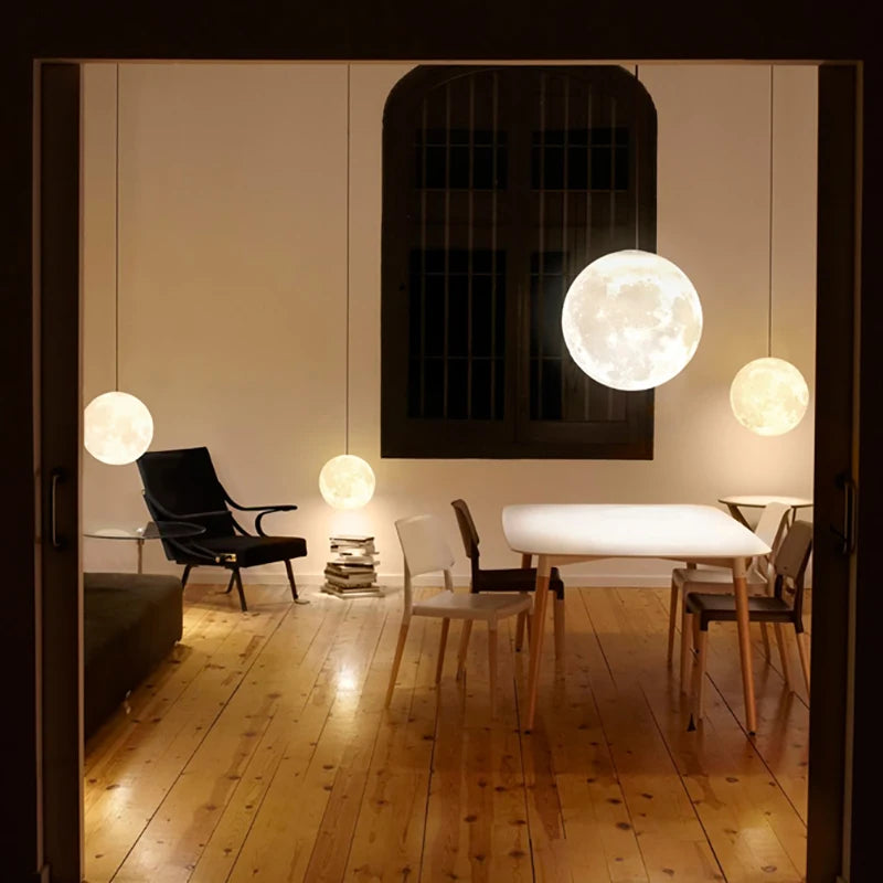 Nordic 3D printing moon chandelier simple children's room bedroom lamp restaurant decoration romantic planet small chandelier