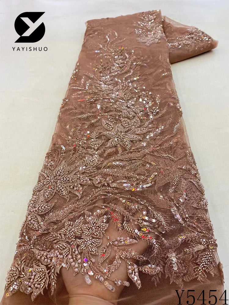African Lace Fabric 2023 Sequins Beaded Embroidery Groom Nigerian Bridal High Quality French Tulle Lace Fabric For Wedding Y5454