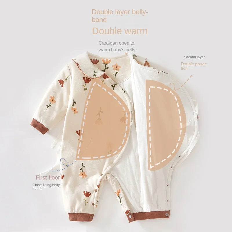 Newborn Butterfly Clothes Climbing Clothes Thickened Double Layer Warm Cotton Printed Monk Clothes Autumn and Winter