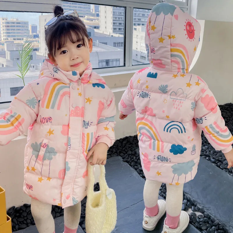 New Girls Boys Down Jacket Winter Coats Children Clothes Hooded Windbreaker Coat For Kids 2-7 Years Cotton Warm Outerwear