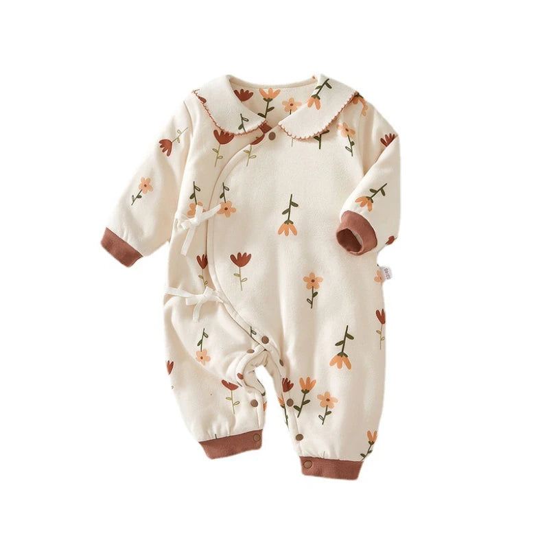 Newborn Butterfly Clothes Climbing Clothes Thickened Double Layer Warm Cotton Printed Monk Clothes Autumn and Winter