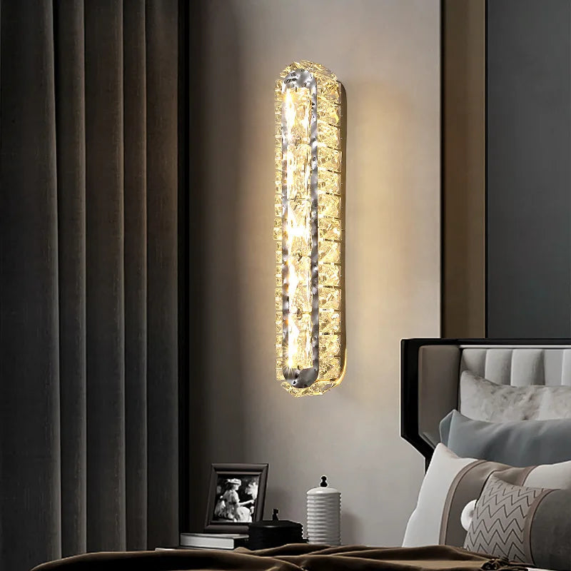 Modern Crystal LED Wall Lamp Surface Mount Bedroom Aisle Parlor Dining Room Wall Lights Rectangle Silver Nordic Sconces
