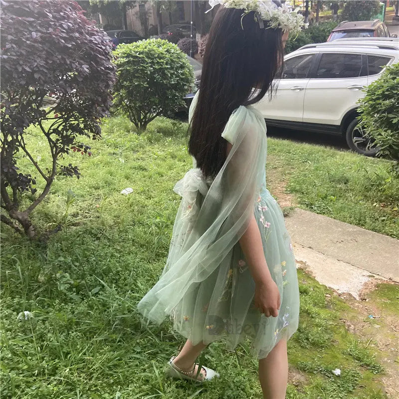 2023 Baby Embroidery Dress Girl Summer Dress Floral Bows Sleeveless Ballarina Dance Performance Dress Girls Tutus Clothes