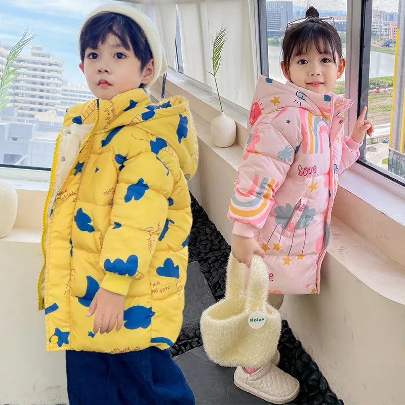 New Girls Boys Down Jacket Winter Coats Children Clothes Hooded Windbreaker Coat For Kids 2-7 Years Cotton Warm Outerwear