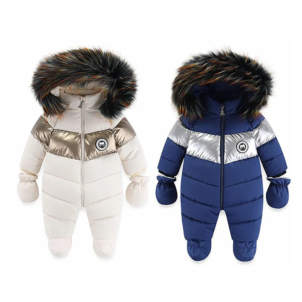 2023 New Winter Baby Rompers Thick Warm Infant Hooded Inside Fleece Jumpsuit Newborn Boy Girl Overalls Toddler Clothing Set