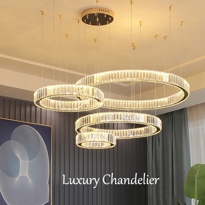 Modern Crystal Pendant Lighs Luxury Interior Decoration Bedroom Dining Living Room Ceiling Chandelier Gold Ring Lighting Fixture